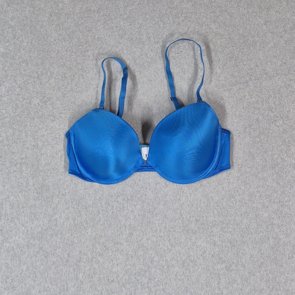 Frederick's Of Hollywood Women Bra 34C Blue T Shirt Underwired Strap